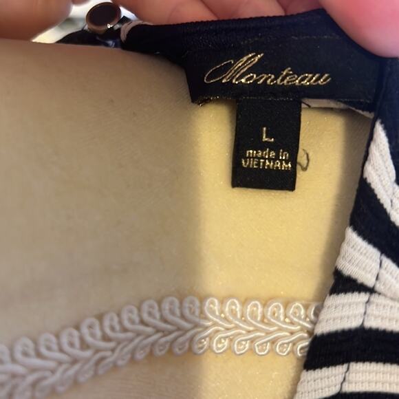 Monteau Navy White‎ Stripe Dress Size L - Picture 5 of 6